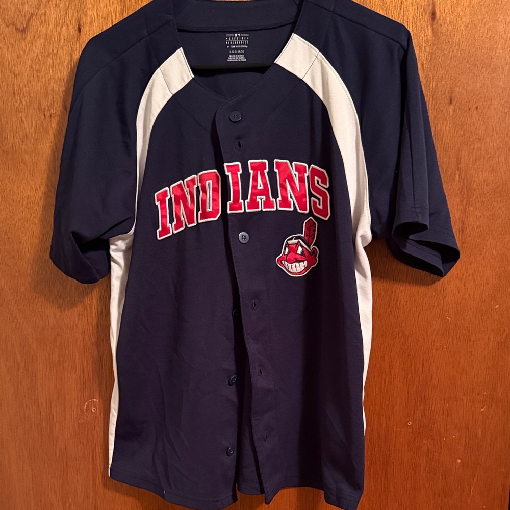 Majestic Navy and White Indians Jersey